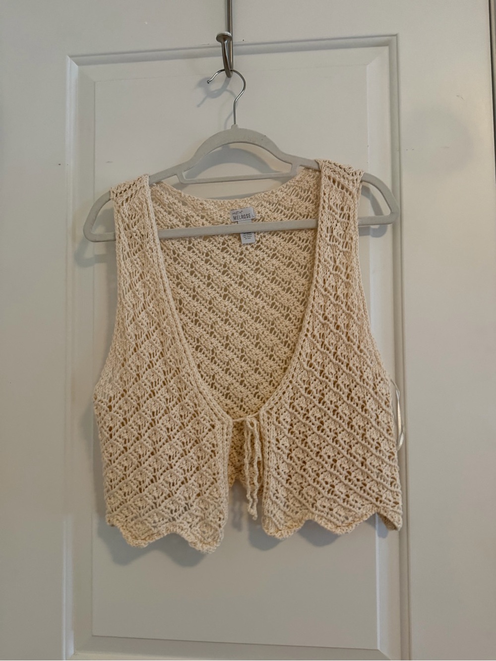 Cream Crochet Tie-Front Tank Vest